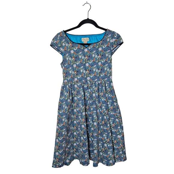Lindy Bop Retro Pin Up Rockabilly Fit and Flare Floral Swing Dress Size Small - Picture 2 of 11